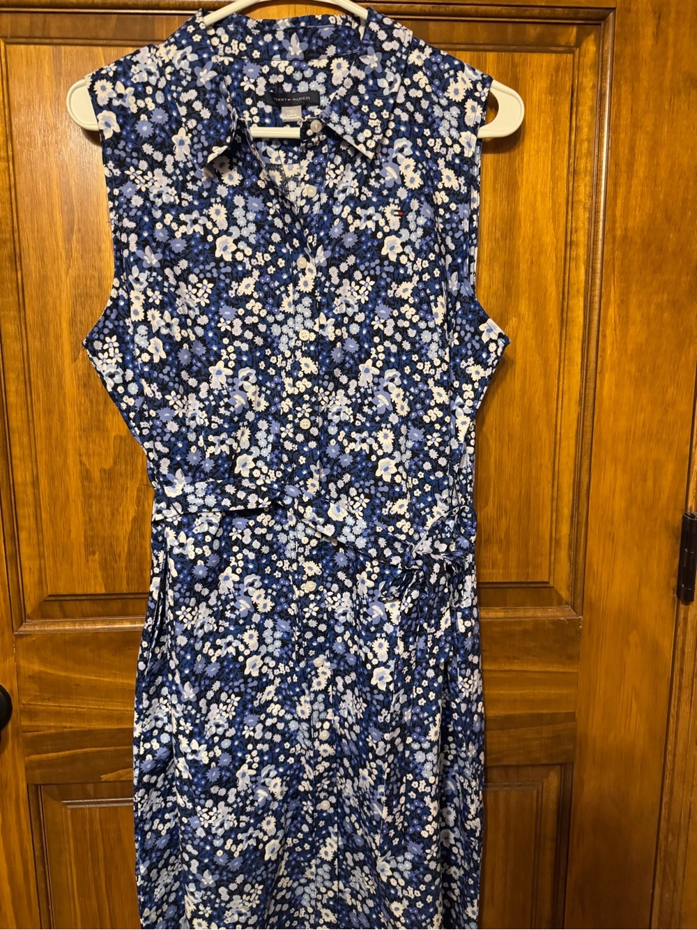 Tommy Hilfiger Navy and White Floral Sleeveless Shirt Dress